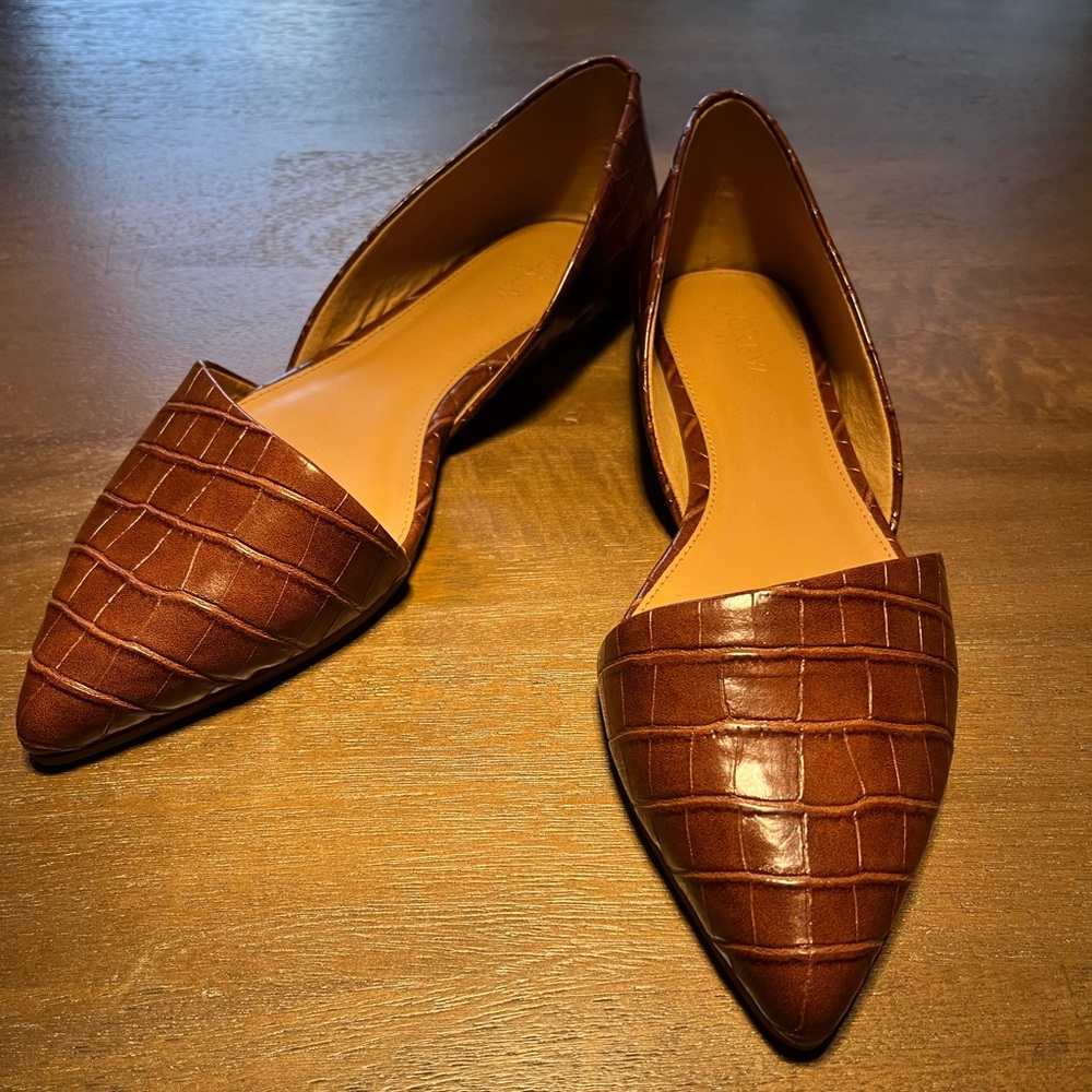 J. Crew Cedar Wood Zoe Crocodile-Embossed D'Orsay Flats - Cedar Wood NEW UNWORN